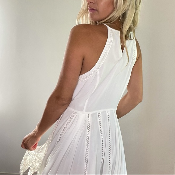 Greylin White Asymmetrical Lace Trim Dress Large - Picture 5 of 15